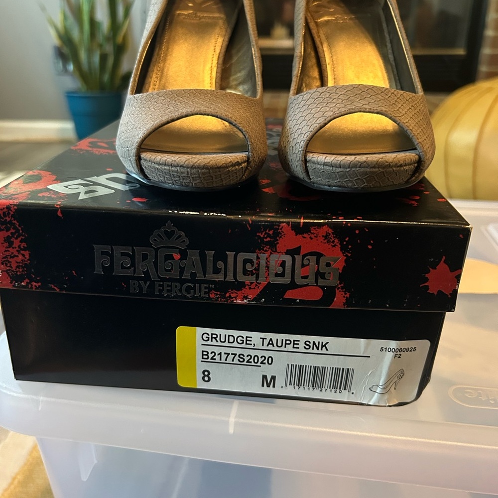 Fergalicious Tan Peep Toe Heels Sophisticated Style